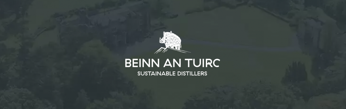 "Beinn an Tuirc Distillers Ltd Sustainable Distillers" in text with a graphic of a boar